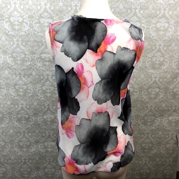 Rachel Roy Small Womens Watercolor Floral Print Sheer Frayed Sleeveless Blouse - Picture 5 of 8